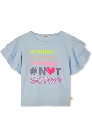 Billieblush Blue 100% Cotton Slogan Graphic Ruffle Sleeve Short Sleeve T-Shirt116122 cm