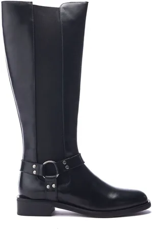 Moda In Pelle Sevrin Western Buckle Detail Long Leather Chelsea Black BootsEU 37 (UK 4)