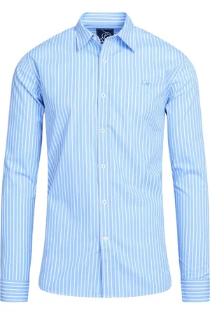 Raging Bull Blue Long Sleeve Classic Stripe 100% Cotton ShirtXXXXL