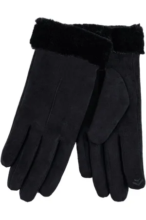 Totes Isotoner Ladies One Point Faux Suede Glove with Faux Fur Cuff DetailL