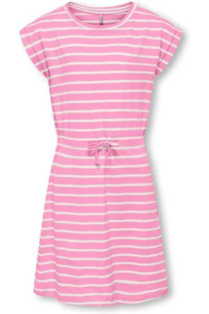 ONLY Pink Short Sleeve Stripe 100% Cotton Jersey Dress110116 cm