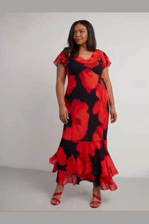 Live Unlimited London Petite Floral Ruffle Shoulder Maxi Dress48