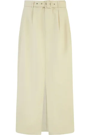 Yumi 100% Cotton Midi Skirt With Belt And Split Hem38
