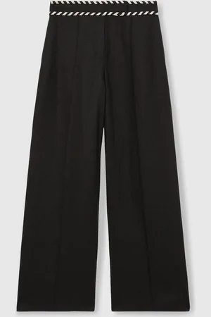 Reiss Fawn Linen Wide-Leg Whipstitch Trousers40 Długi