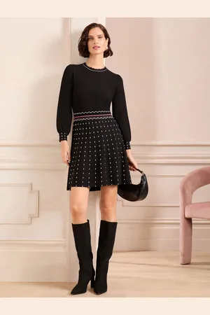 Love & Roses Petite Fine Gauge Scallop Detail Spot Knitted Mini Dress44