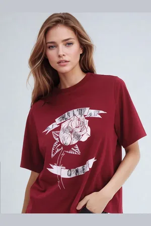 Religion Relaxed Fitted Elegance Graphic 100% Cotton T-Shirt With Rose Artwork36