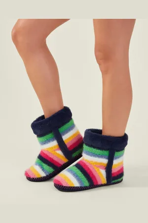 Accessorize Fluffy Stripe Boot SlippersL