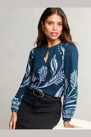 Lipsy London Printed Keyhole Long Sleeve 100% Cotton Top34