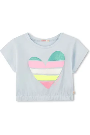 Billieblush Blue 100% Cotton Glitter Heart Logo Short Sleeve Cropped T-Shirt104110 cm