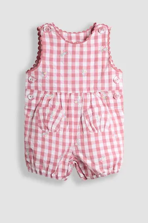 JoJo Maman Bébé Embroidered Gingham 100% Cotton Dungarees5662 cm