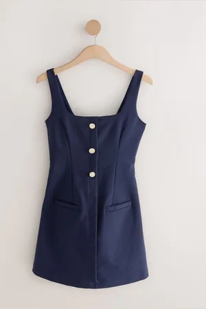 Next Square Neck Gold Button Mini DressEU 38 (UK 10)