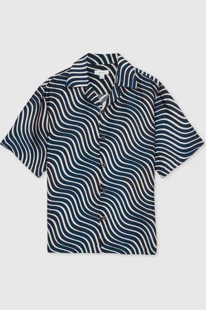 Reiss Carbello Wave-Print Cuban-Collar ShirtM