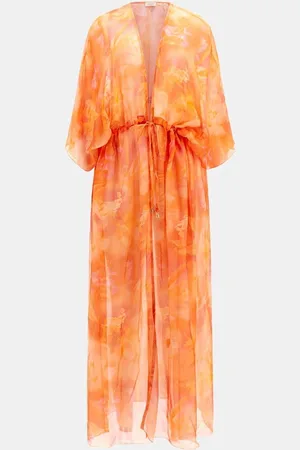 Guess Orange Floral Print Long Kimono DressM