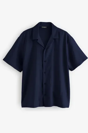 Emporio Armani EA7 Logo Camp Collar Linen Blend ShirtS