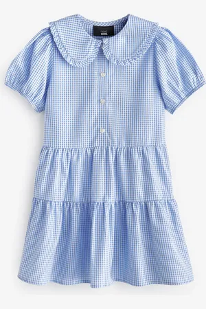 Next Urocza, warstwowa, szkolna sukienka z kołnierzykiem Gingham, duża zawartość bawełny (3-14 lat)7 lat (122 cm)