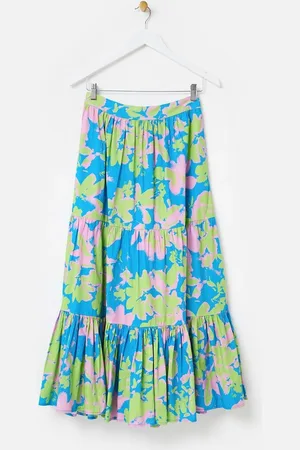 Oliver Bonas 100% Cotton Luminous Floral Tiered Midi Skirt34