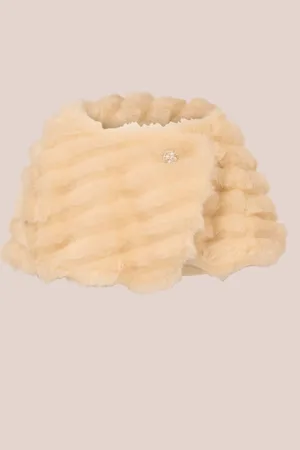 Adrianna Papell Natural Faux Fur Brooch CoverupS