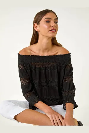 Roman Lace Insert Frill Bardot TopEU 46 (UK 18)