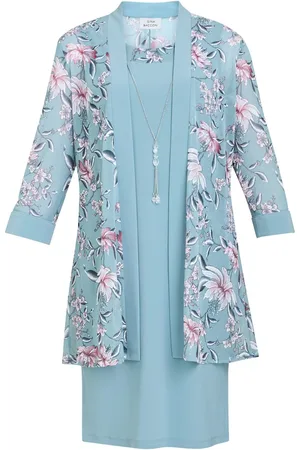 Gina Bacconi Blue Callie Printed Dress and Jacket With Detachable Necklace38