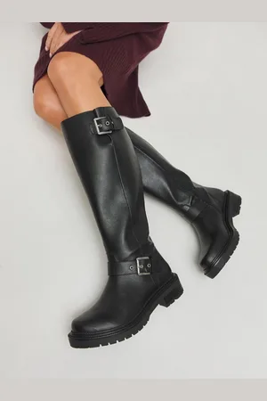 Simply Be Casual Double Buckle Detail Knee High Boots In Wide Fit Curvy CalfEU 38 (UK 5)
