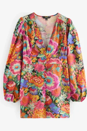 Next 100% Cotton Long Sleeve Blouson Sleeve Waisted Mini Dress38