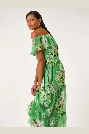 Roman Floral Bardot Belted Maxi Dress48