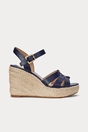 Ralph Lauren Blue Soffia Nappa Leather Wedge Espadrille SandalsEU 42.5 (UK 8)