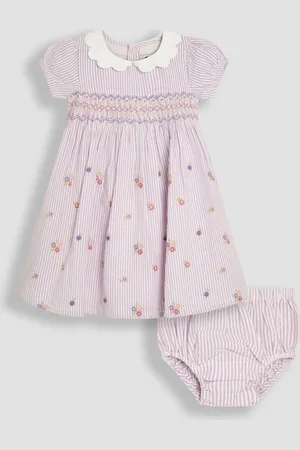 JoJo Maman Bébé Floral Print Seersucker Embroidered Smocked Dress9298 cm