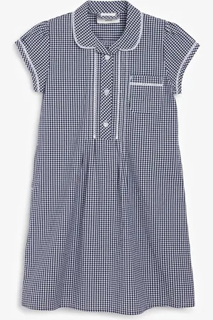 Next Sukienka szkolna z wysoką zawartością bawełny, wykończona koronką i guzikami z przodu, ze wzorem w kratę gingham (3-14 lat)9 lat (134 cm)