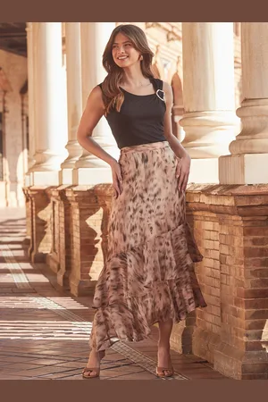 Sosandar Animal Print Ruffle Hem Midi Skirt38
