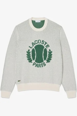Lacoste Cream Ribbed Jacquard Chunky Cotton Crew Neck Sweater2X-L