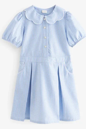 Next Sukienka szkolna z dużą zawartością bawełny, wzorem w kratę Gingham i muszelkowym kołnierzykiem (3-14 lat)10 lat (140 cm)