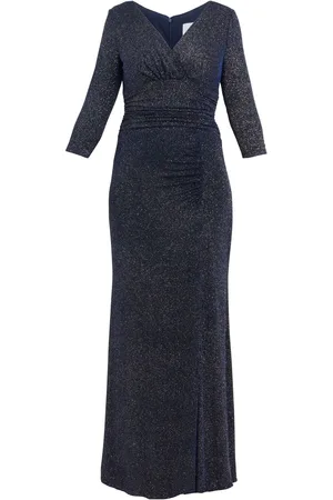 Gina Bacconi Blue Eugenie Metallic Maxi Dress With Ruched Waist And Front Slit40