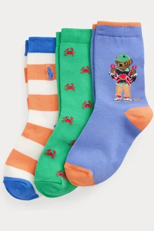 Ralph Lauren Lauren Boys Polo Bear Crab Stripe Socks 3 Pack4-7