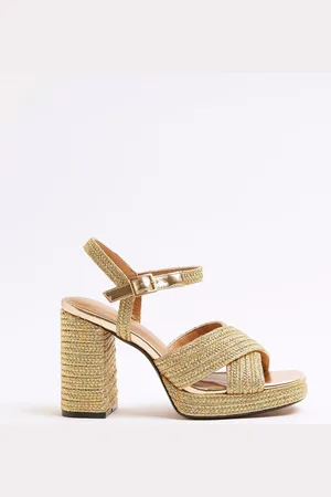 River Island Raffia Platform Heeled Sandalseu37