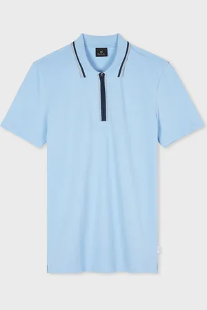 Paul Smith Regular Fit Blue Zip Neck Polo ShirtL