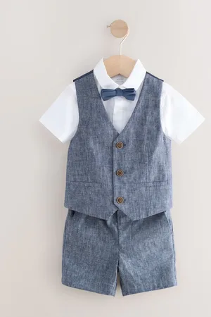 Next Cotton/Linen Blend Waistcoat, Shirt, Short & Bow Tie Set (3mths-9yrs)116122 cm