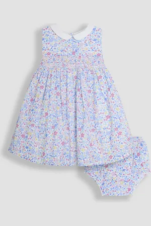 JoJo Maman Bébé Floral Print Smocked Sleeveless Summer 100% Cotton Dress104110 cm