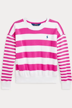 Ralph Lauren Girls Striped French Terry Pink/White Sweatshirt8 lat (128 cm)