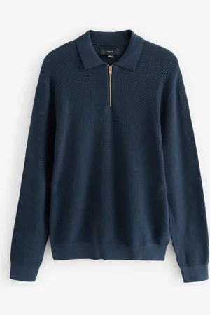 Next Regular Fit 100% Cotton Long Sleeve Textured Knit Zip Polo Shirt3XL regularny