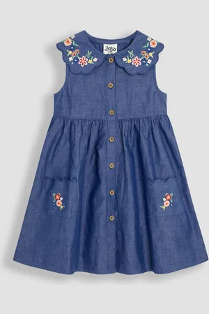 JoJo Maman Bébé Scallop Collar Button Through 100% Cotton Dress9298 cm