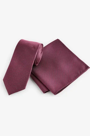 Next 100% Silk Textured Tie And Pocket Sqaure SetJeden