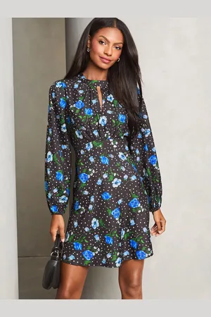 Lipsy London Mini Printed Long Sleeve Keyhole Underbust Dress34