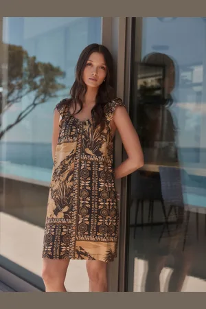 Next V-Neck Ruffle Sleeve Mini Dress with Linen36