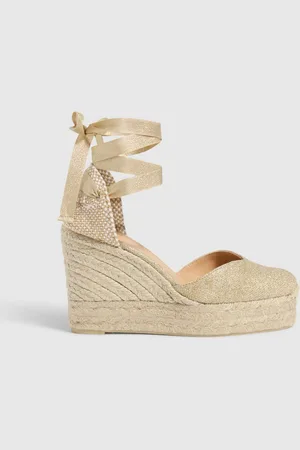 Castaner Gold Platform Wedge Heel Ankle Tie Metallic Linen EspadrillesEU 40 (UK 7)