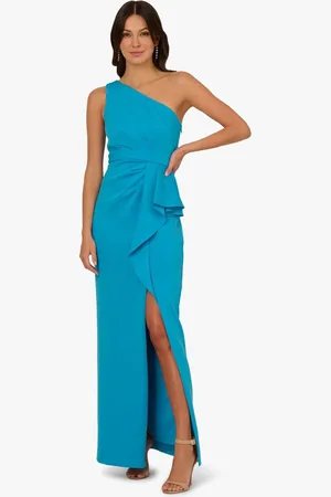 Adrianna Papell Blue One Shoulder Scuba Gown44