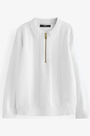 Next Quarter Zip 100% Cotton Long Sleeve Knitted Polo Shirt (3-16yrs)8 lat (128 cm)