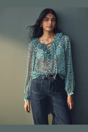 Next Sheer Ruffle Trim Tie Neck Blouse36 mały