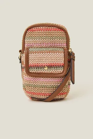 Accessorize Stripe Raffia Cross-Body Phone BagJeden