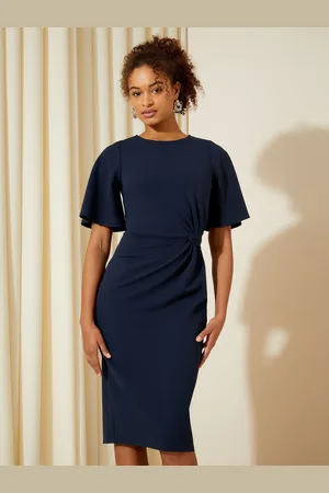 Friends Like These Flutter Sleeve Knot Waist Detail Midi Tailored Dress42